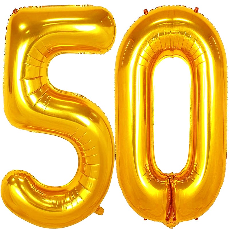 Jonhamwelbor 50 Number Balloons Gold Big Giant Jumbo Number 50 Foil Mylar Balloons for 50th Birthday Party Supplies 50 Anniversary Events Decorations - Image 1